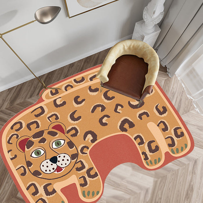 Kids Irregular Bedroom Rug in Red and Brown Animal Tiger Lion Leopard Print Rug Polyester Non-Slip Backing Area Rug