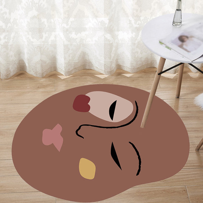 Brown Irregular Bedroom Rug Novelty Abstract Painting Pattern Area Rug Polyester Anti-Slip Backing Carpet