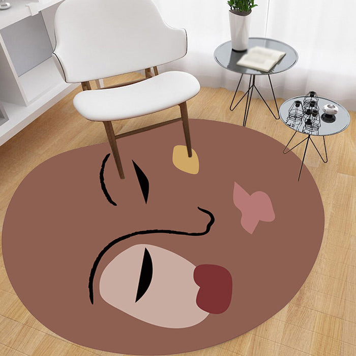 Brown Irregular Bedroom Rug Novelty Abstract Painting Pattern Area Rug Polyester Anti-Slip Backing Carpet