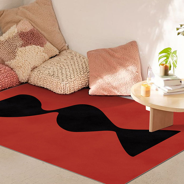 Black and Red Abstract Rug Polyester Modern Rug Washable Pet Friendly Area Rug for Living Room