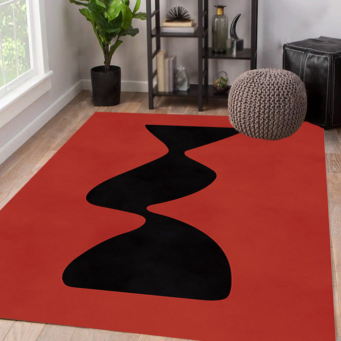 Black and Red Abstract Rug Polyester Modern Rug Washable Pet Friendly Area Rug for Living Room