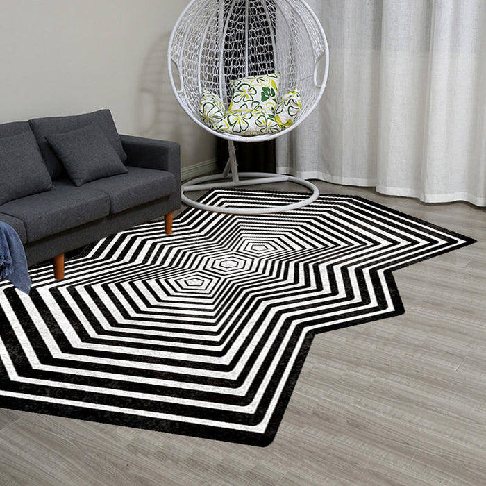 Black Irregular Rug Bedroom Novelty 3D Line Pattern Area Rug Polyester Pet Friendly Carpet