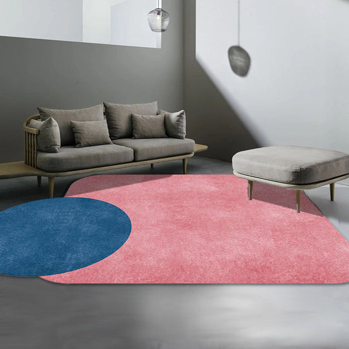 Novelty Living Room Irregular Rug in Grey and Pink Color Block Circle Rectangle Print Rug Polyester Non-Slip Area Rug