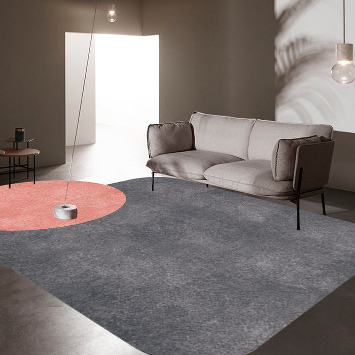 Novelty Living Room Irregular Rug in Grey and Pink Color Block Circle Rectangle Print Rug Polyester Non-Slip Area Rug