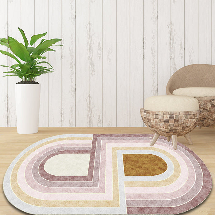 Pink Bedroom Rug Novelty Colorblock Pattern Area Rug Polyester Machine Washable Carpet