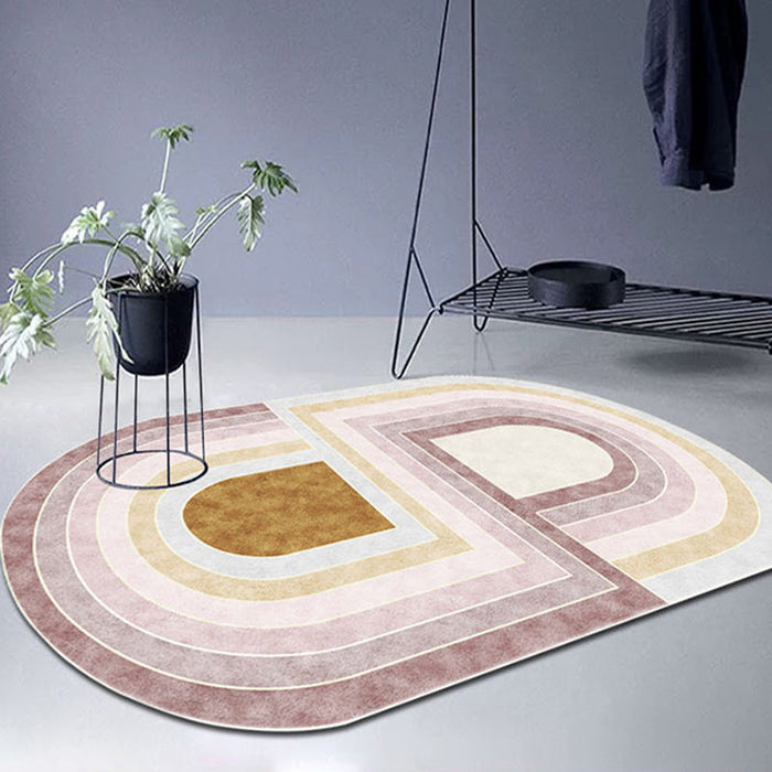 Pink Bedroom Rug Novelty Colorblock Pattern Area Rug Polyester Machine Washable Carpet