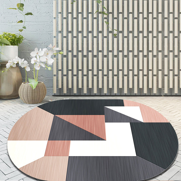 Novelty Living Room Rug in Grey and Pink Color Block Irregular Shape Print Rug Polyester Non-Slip Backing Area Rug