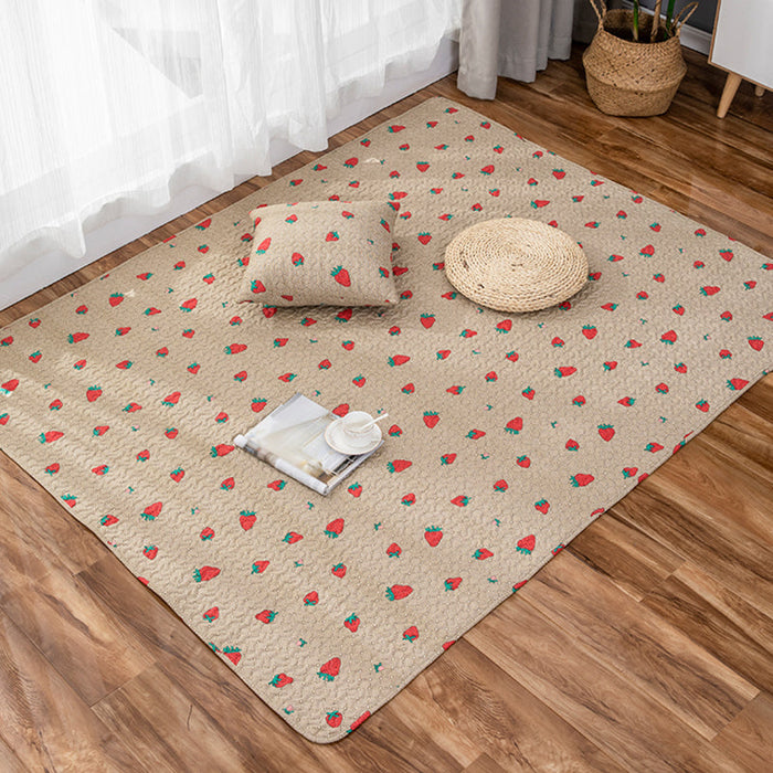 Kids Strawberry Pattern Rug Yellow and Green Cotton Rug Washable Pet Friendly Non-Slip Area Rug for Child's Bedroom