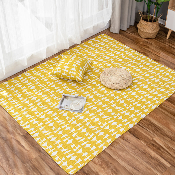 Kids Strawberry Pattern Rug Yellow and Green Cotton Rug Washable Pet Friendly Non-Slip Area Rug for Child's Bedroom