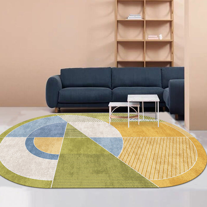 Green and Yellow Bedroom Rug Novelty Colorblock Geometry Pattern Area Rug Polyester Pet Friendly Carpet