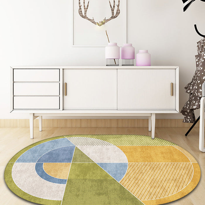 Green and Yellow Bedroom Rug Novelty Colorblock Geometry Pattern Area Rug Polyester Pet Friendly Carpet