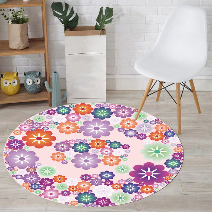 Unique Floral Pattern Rug Pink and Orange Kids Rug Polyester Pet Friendly Washable Non-Slip Backing Area Rug for Nursery