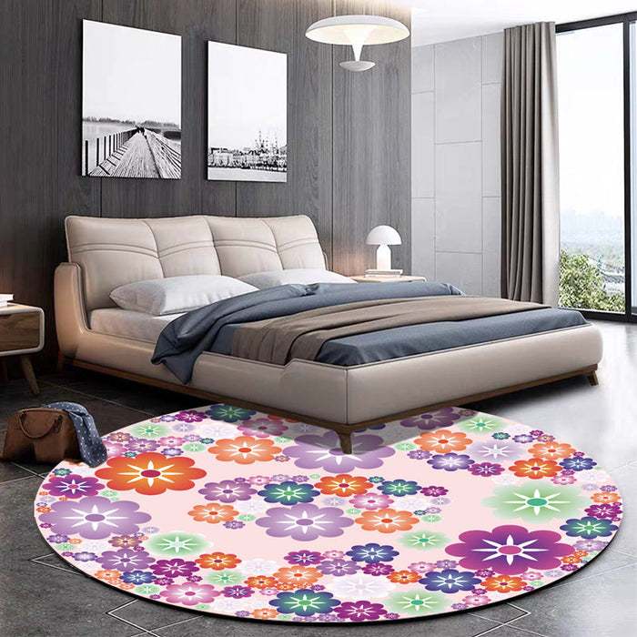 Unique Floral Pattern Rug Pink and Orange Kids Rug Polyester Pet Friendly Washable Non-Slip Backing Area Rug for Nursery