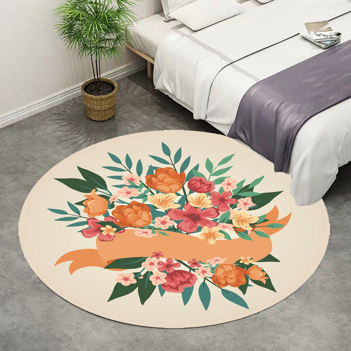 Unique Floral Pattern Rug Pink and Orange Kids Rug Polyester Pet Friendly Washable Non-Slip Backing Area Rug for Nursery