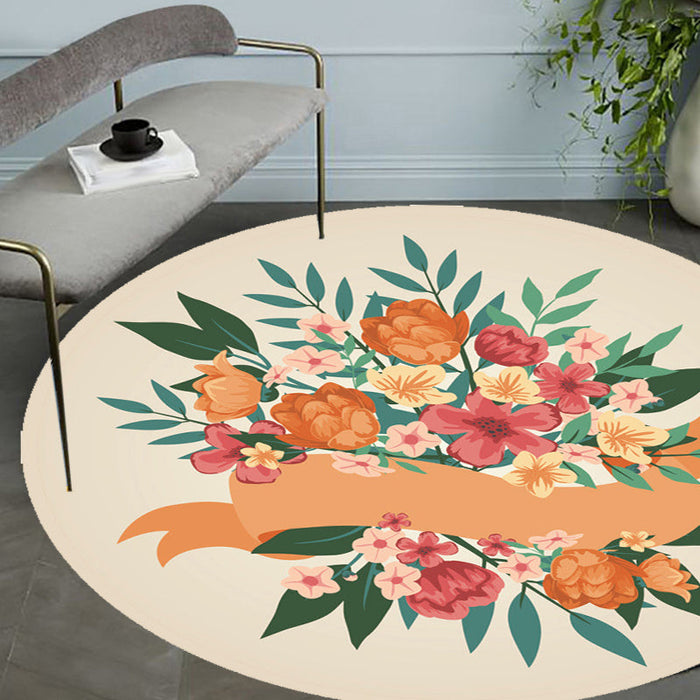 Unique Floral Pattern Rug Pink and Orange Kids Rug Polyester Pet Friendly Washable Non-Slip Backing Area Rug for Nursery