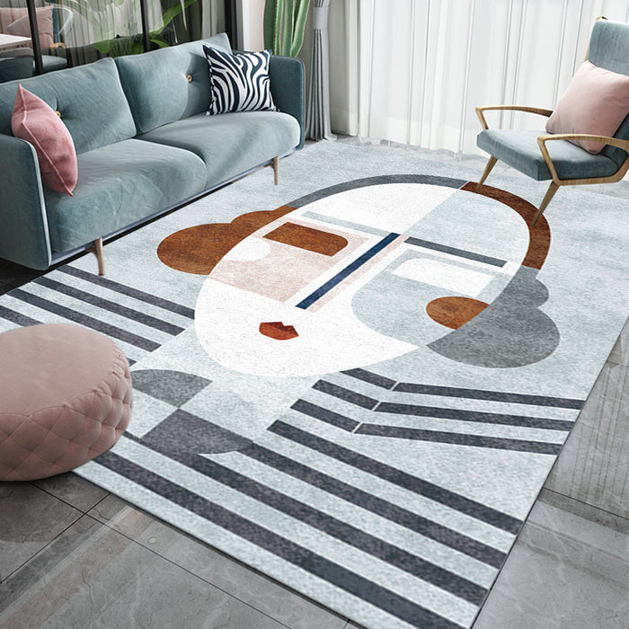 Multicolor Living Room Rug Nordic Character Pattern Rug Polyester Washable Pet Friendly Area Rug