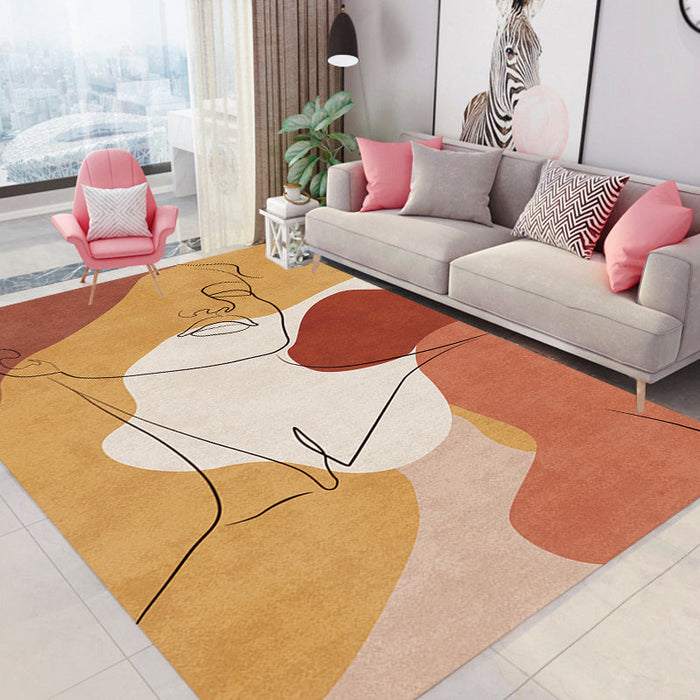 Multicolor Living Room Rug Nordic Character Pattern Rug Polyester Washable Pet Friendly Area Rug