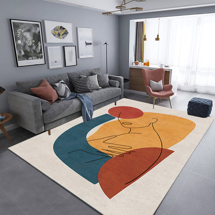 Multicolor Living Room Rug Nordic Character Pattern Rug Polyester Washable Pet Friendly Area Rug