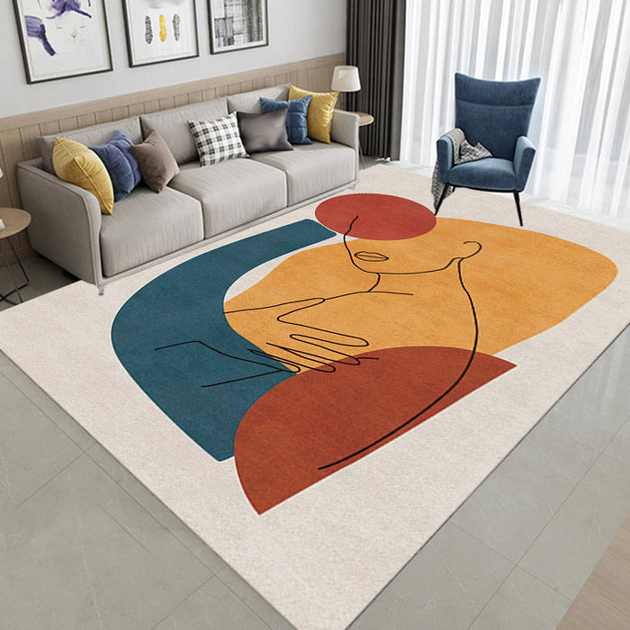 Multicolor Living Room Rug Nordic Character Pattern Rug Polyester Washable Pet Friendly Area Rug