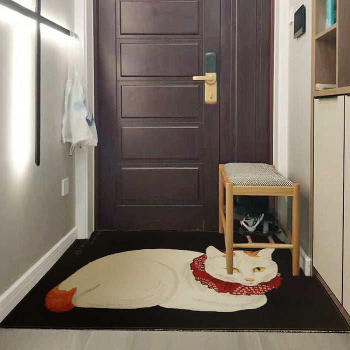 Novelty Cat Pattern Rug Red and Black Polyester Washable Pet Friendly Area Rug for Decoration