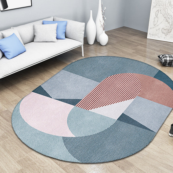 Grey and Blue Bedroom Rug Novelty Colorblock Stripe Pattern Area Rug Polyester Pet Friendly Carpet