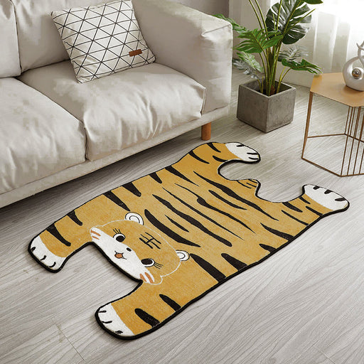 Grey and Yellow Irregular Rug Nursery Kids Animal Tiger Pattern Area Rug Polyester Pet Friendly Carpet