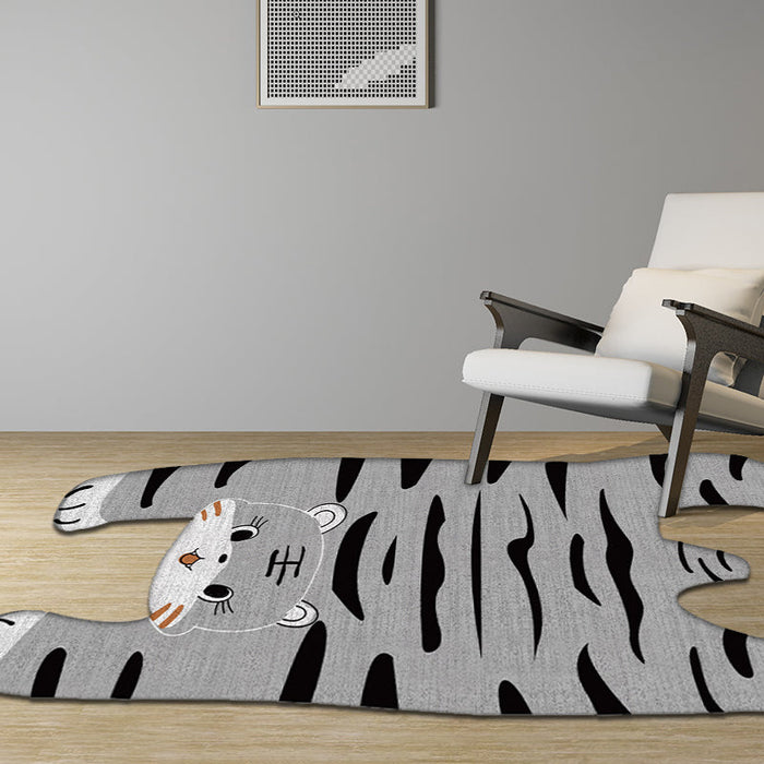 Grey and Yellow Irregular Rug Nursery Kids Animal Tiger Pattern Area Rug Polyester Pet Friendly Carpet