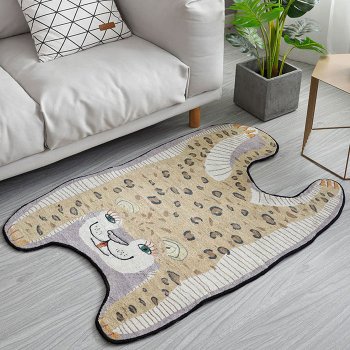 Kids Irregular Bedroom Rug in Yellow and Purple Animal Leopard Print Rug Polyester Non-Slip Backing Area Rug