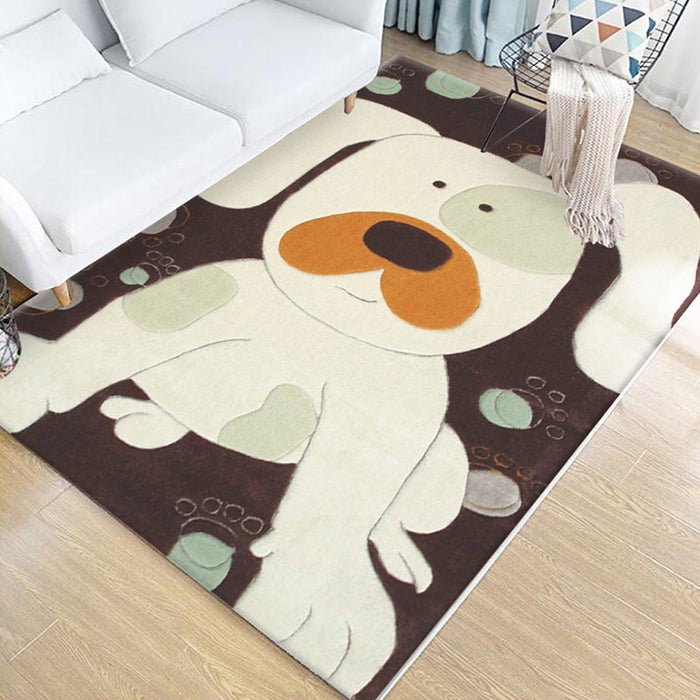 Kids Animal Pattern Rug Green Multicolor Polyester Rug Washable Pet Friendly Non-Slip Area Rug for Child's Bedroom