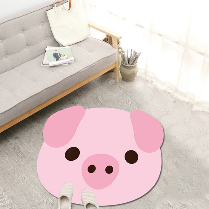 Unique Cartoon Animal Pattern Rug Green and Pink Kids Rug Polyester Pet Friendly Washable Non-Slip Backing Area Rug for Nursery