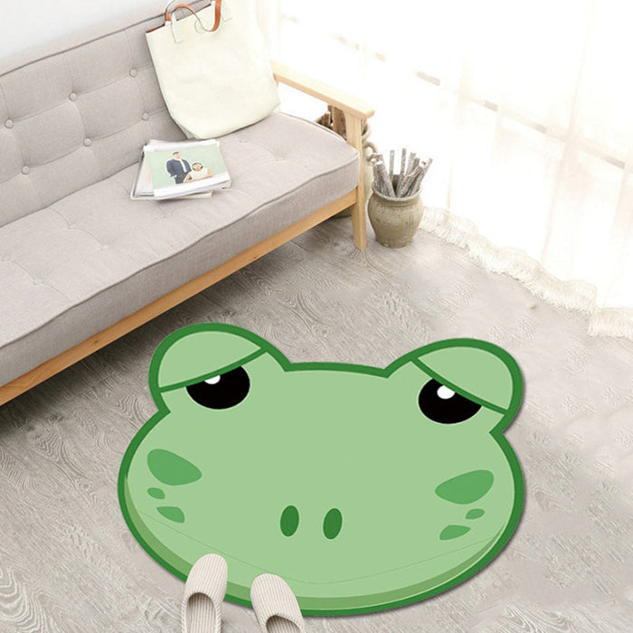 Unique Cartoon Animal Pattern Rug Green and Pink Kids Rug Polyester Pet Friendly Washable Non-Slip Backing Area Rug for Nursery