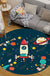 Kids Outer Space Pattern Rug Black and Blue Polyester Rug Washable Pet Friendly Non-Slip Area Rug for Child's Bedroom