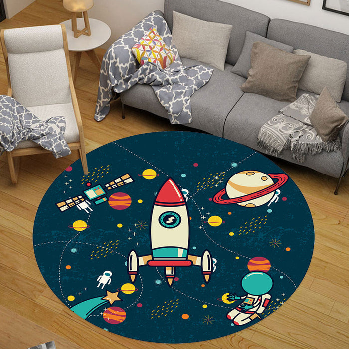 Kids Outer Space Pattern Rug Black and Blue Polyester Rug Washable Pet Friendly Non-Slip Area Rug for Child's Bedroom