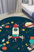 Kids Outer Space Pattern Rug Black and Blue Polyester Rug Washable Pet Friendly Non-Slip Area Rug for Child's Bedroom