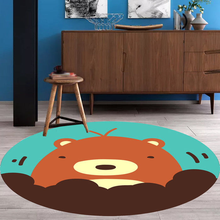 Kids Cartoon Animal Pattern Rug Blue and Pink Polyester Rug Washable Pet Friendly Non-Slip Area Rug for Child's Bedroom