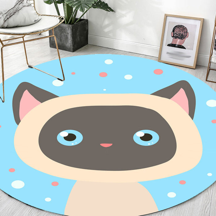 Kids Cartoon Animal Pattern Rug Blue and Pink Polyester Rug Washable Pet Friendly Non-Slip Area Rug for Child's Bedroom