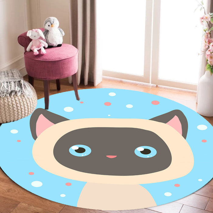 Kids Cartoon Animal Pattern Rug Blue and Pink Polyester Rug Washable Pet Friendly Non-Slip Area Rug for Child's Bedroom