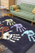 Kids Handprint Pattern Rug Black and Apricot Polyester Rug Washable Pet Friendly Non-Slip Area Rug for Child's Bedroom