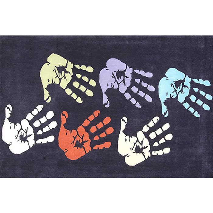 Kids Handprint Pattern Rug Black and Apricot Polyester Rug Washable Pet Friendly Non-Slip Area Rug for Child's Bedroom