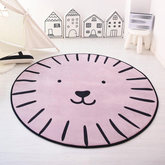 Unique Animal Pattern Rug Pink and Blue Kids Rug Polyester Pet Friendly Washable Non-Slip Backing Area Rug for Nursery