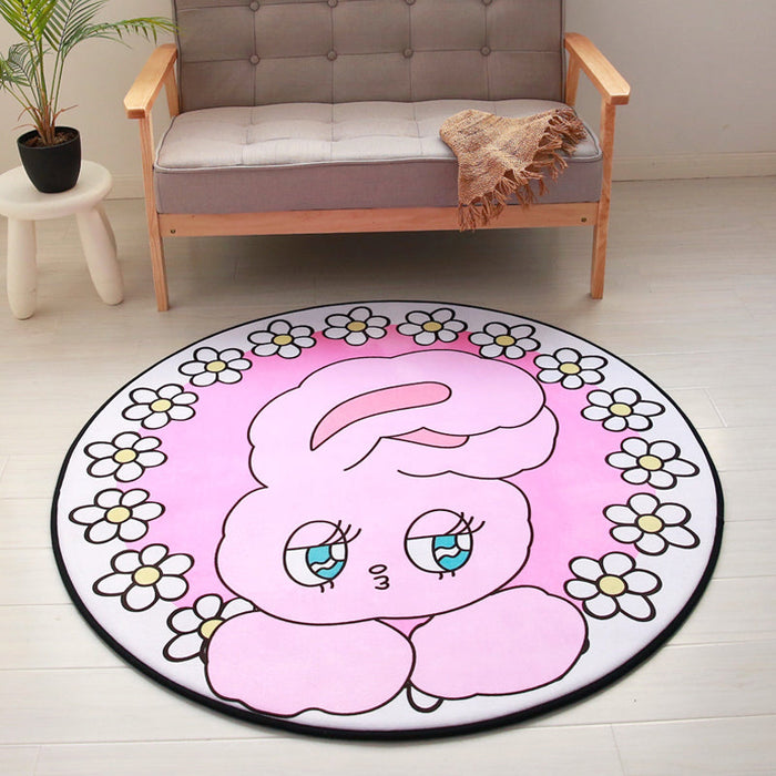 Unique Animal Pattern Rug Pink and Blue Kids Rug Polyester Pet Friendly Washable Non-Slip Backing Area Rug for Nursery