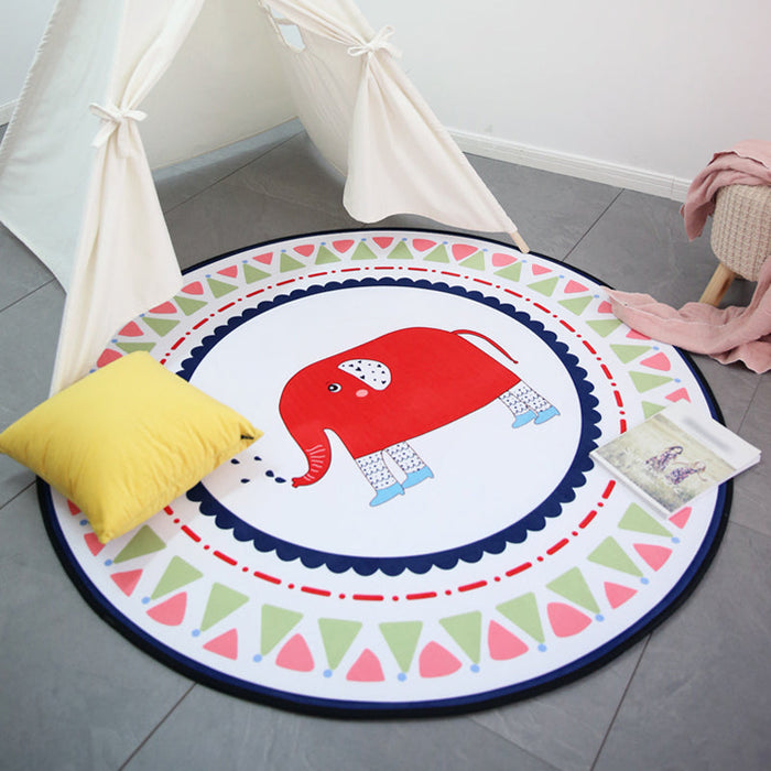 Unique Animal Pattern Rug Pink and Blue Kids Rug Polyester Pet Friendly Washable Non-Slip Backing Area Rug for Nursery