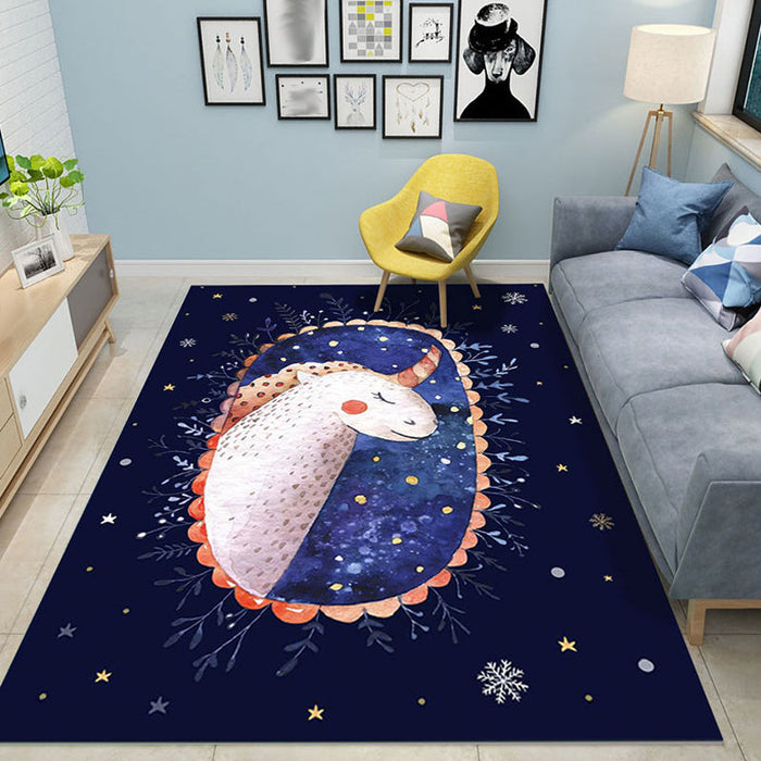 Colorful Cartoon Animal Pattern Rug Pink and Blue Kids Rug Polyester Pet Friendly Washable Non-Slip Backing Area Rug for Nursery