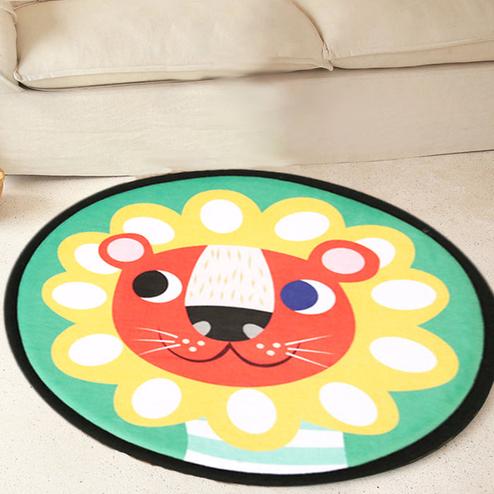 Kids Cartoon Animal Pattern Rug Grey and Green Polyester Rug Washable Pet Friendly Non-Slip Area Rug for Child's Bedroom