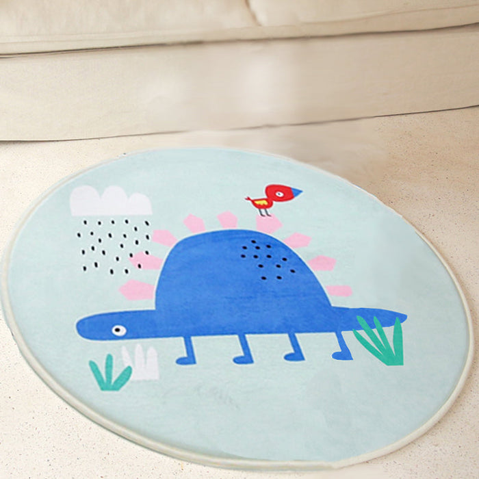 Kids Cartoon Animal Pattern Rug Grey and Green Polyester Rug Washable Pet Friendly Non-Slip Area Rug for Child's Bedroom