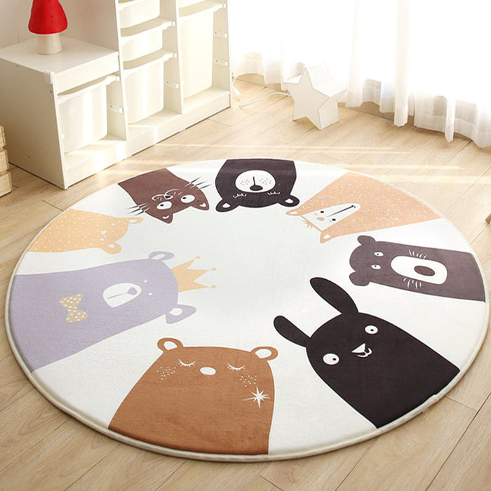 Kids Cartoon Animal Pattern Rug Grey and Green Polyester Rug Washable Pet Friendly Non-Slip Area Rug for Child's Bedroom