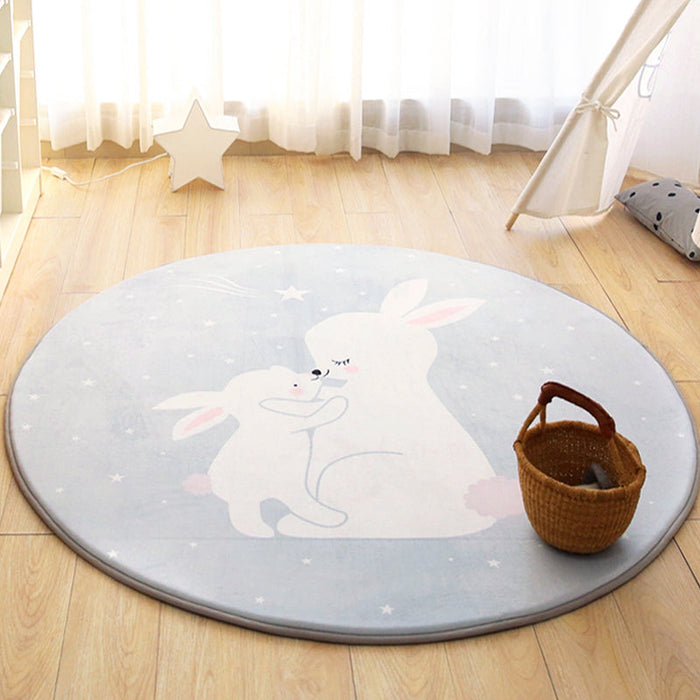 Kids Cartoon Animal Pattern Rug Grey and Green Polyester Rug Washable Pet Friendly Non-Slip Area Rug for Child's Bedroom