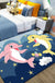 Kids Cartoon Dolphin Pattern Rug with Star Green and Blue Polyester Rug Washable Pet Friendly Non-Slip Area Rug for Child's Bedroom