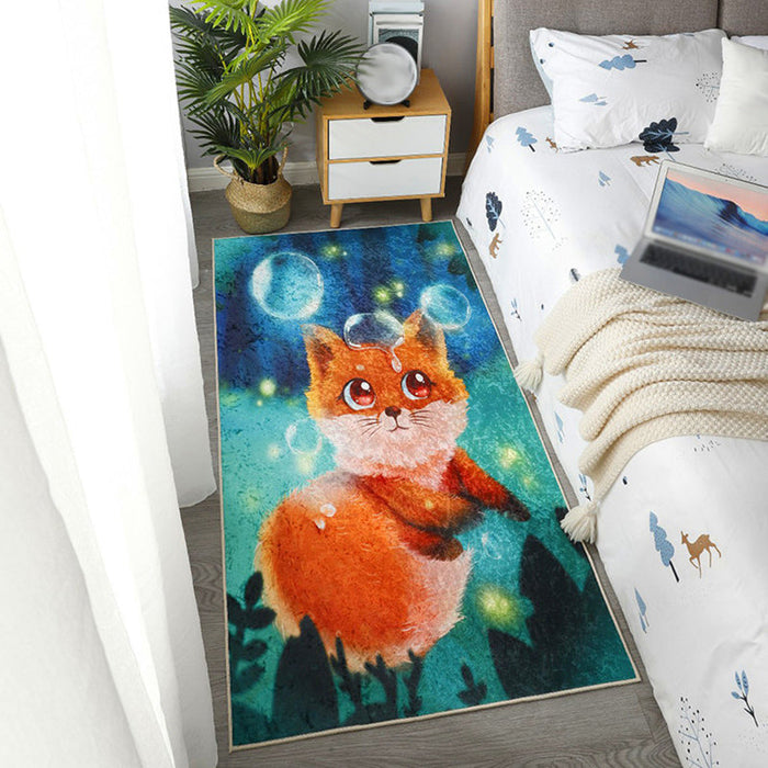 Kids Dog Pattern Rug Green and Blue Polyester Rug Washable Pet Friendly Non-Slip Area Rug for Child's Bedroom