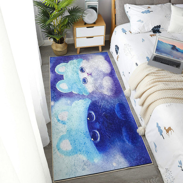 Kids Dog Pattern Rug Green and Blue Polyester Rug Washable Pet Friendly Non-Slip Area Rug for Child's Bedroom